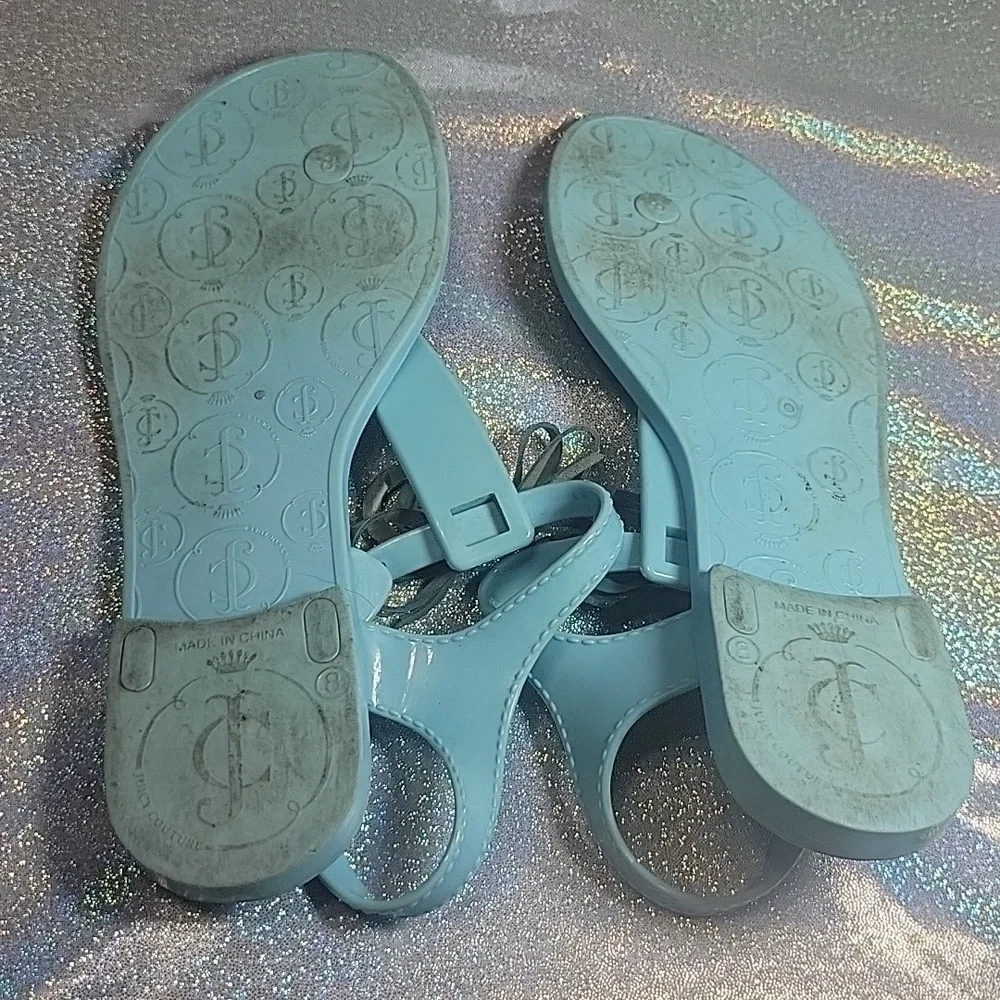 Y2k Vintage Juicy Couture Baby Blue Ankle Strap T Strap Thong Sandle SZ:8